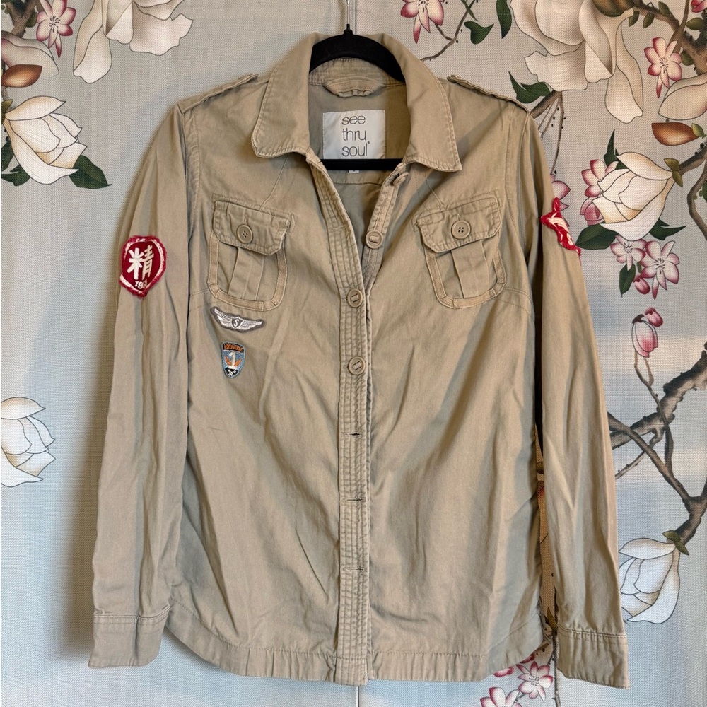 Women's Tan Utility Safari Shirt with Patches